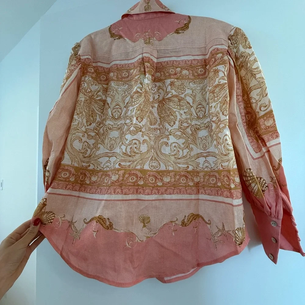 Alemais Pink and Gold Linen Shirt - Picture 6 of 12